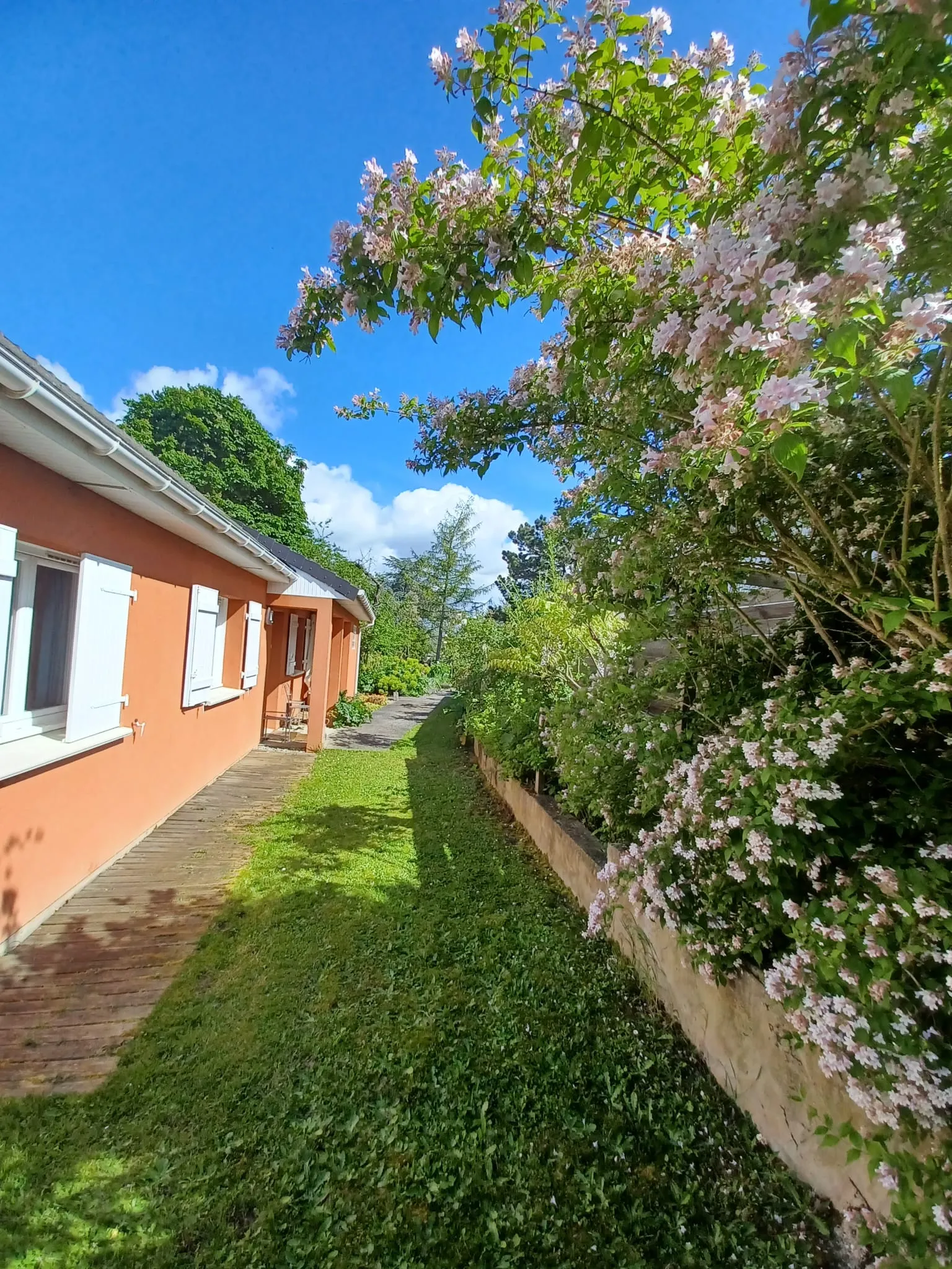 Allée fleurie le long de la maison