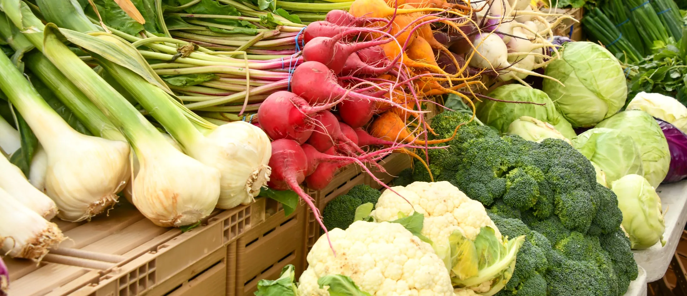 Étal coloré de légumes frais sur un marché